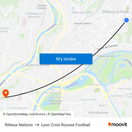 Rillieux Nations to Lyon Croix Rousse Football map