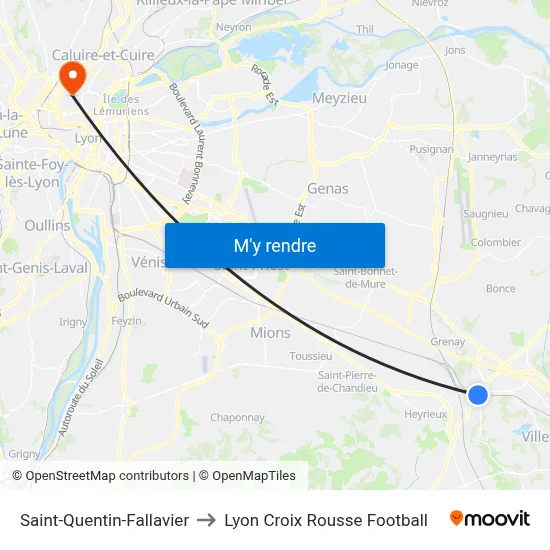 Saint-Quentin-Fallavier to Lyon Croix Rousse Football map