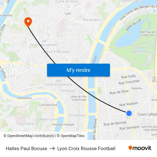 Halles Paul Bocuse to Lyon Croix Rousse Football map