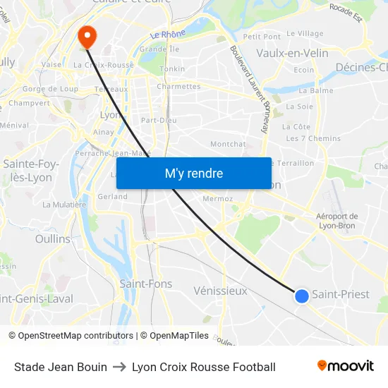 Stade Jean Bouin to Lyon Croix Rousse Football map