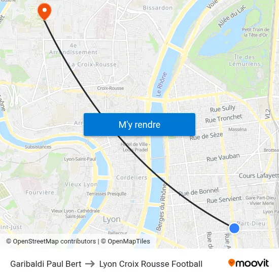 Garibaldi Paul Bert to Lyon Croix Rousse Football map