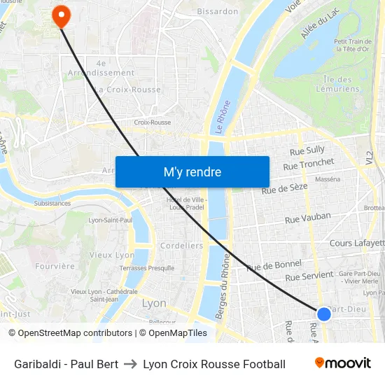 Garibaldi - Paul Bert to Lyon Croix Rousse Football map