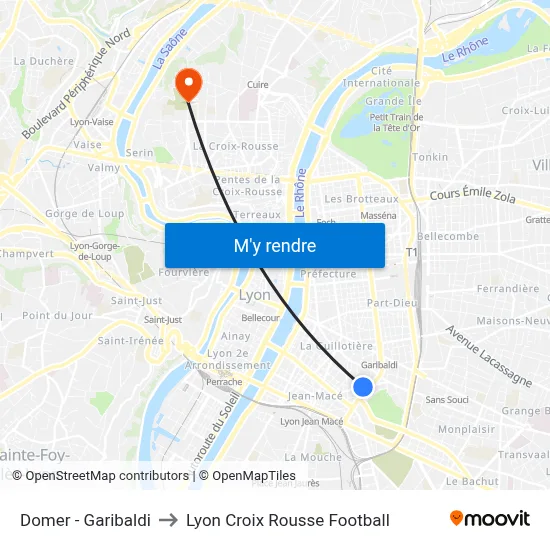 Domer - Garibaldi to Lyon Croix Rousse Football map