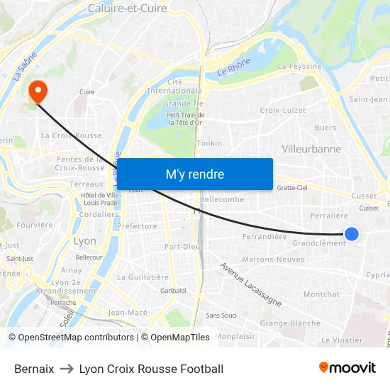 Bernaix to Lyon Croix Rousse Football map