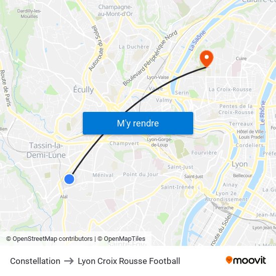 Constellation to Lyon Croix Rousse Football map