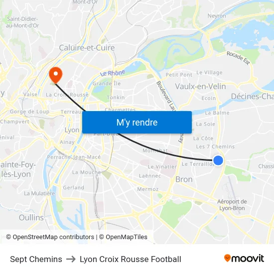 Sept Chemins to Lyon Croix Rousse Football map