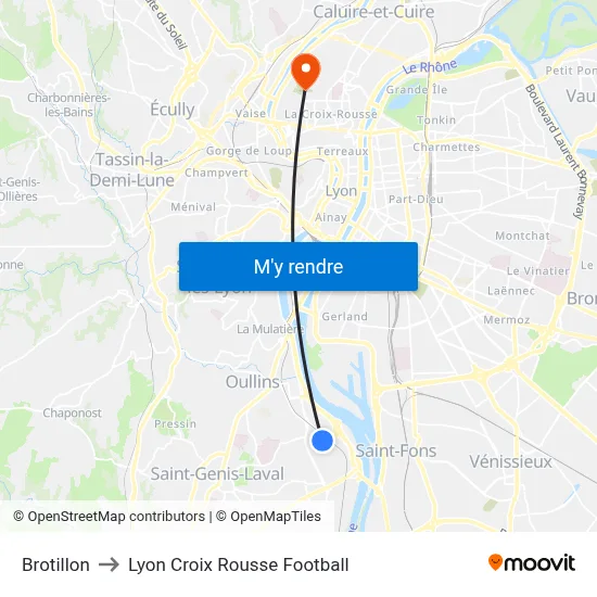 Brotillon to Lyon Croix Rousse Football map