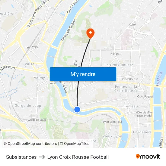 Subsistances to Lyon Croix Rousse Football map