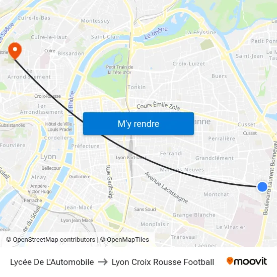 Lycée De L'Automobile to Lyon Croix Rousse Football map