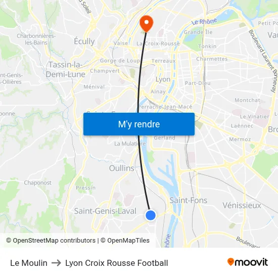 Le Moulin to Lyon Croix Rousse Football map