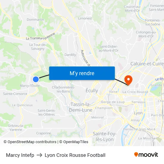 Marcy Intefp to Lyon Croix Rousse Football map