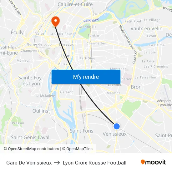 Gare De Vénissieux to Lyon Croix Rousse Football map