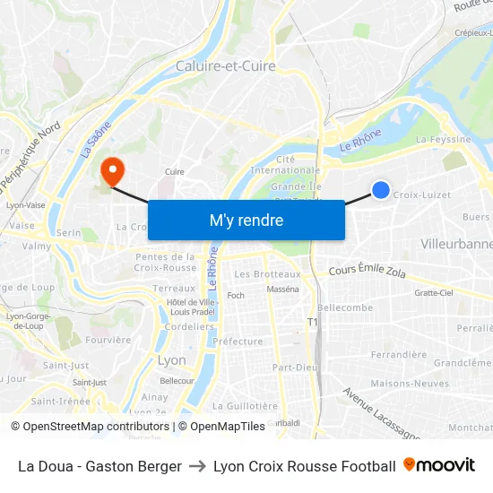 La Doua - Gaston Berger to Lyon Croix Rousse Football map