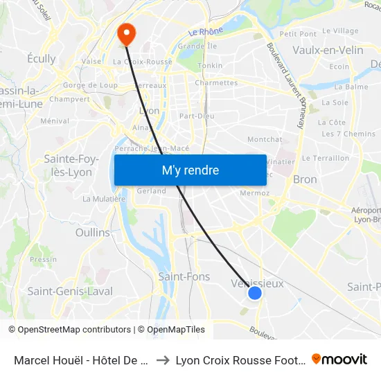 Marcel Houël - Hôtel De Ville to Lyon Croix Rousse Football map