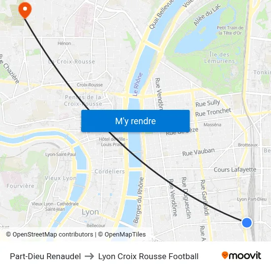Part-Dieu Renaudel to Lyon Croix Rousse Football map