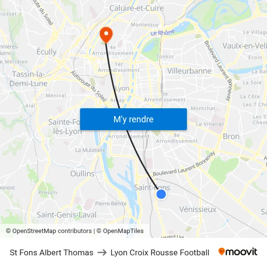St Fons Albert Thomas to Lyon Croix Rousse Football map