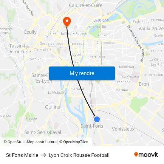 St Fons Mairie to Lyon Croix Rousse Football map