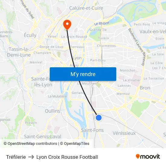 Tréfilerie to Lyon Croix Rousse Football map