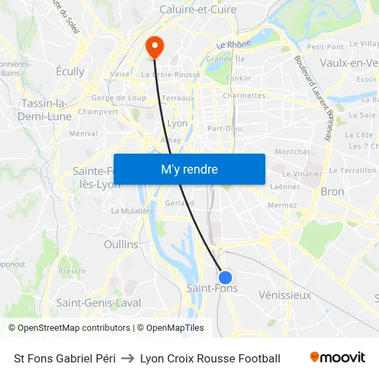 St Fons Gabriel Péri to Lyon Croix Rousse Football map