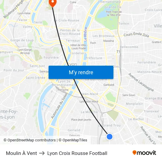Moulin À Vent to Lyon Croix Rousse Football map