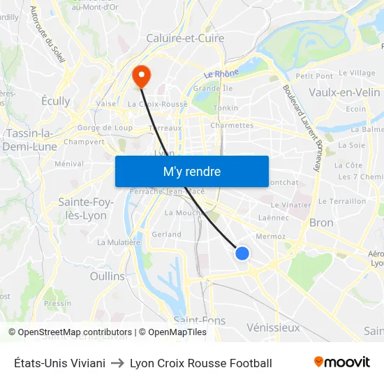 États-Unis Viviani to Lyon Croix Rousse Football map