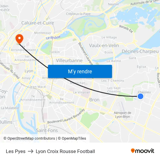 Les Pyes to Lyon Croix Rousse Football map