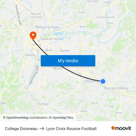 College Doisneau to Lyon Croix Rousse Football map