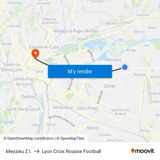 Meyzieu Z.I. to Lyon Croix Rousse Football map