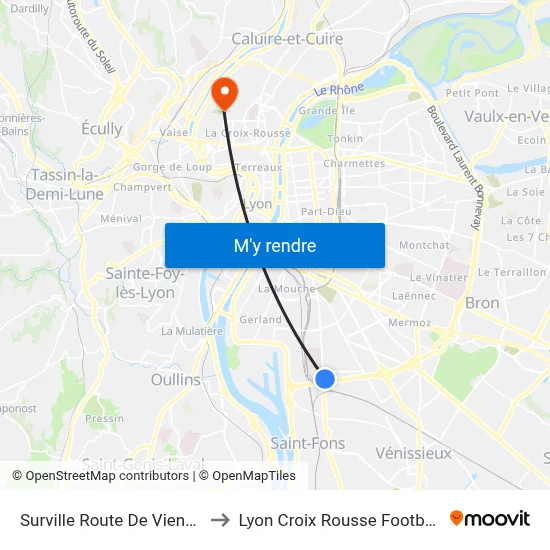 Surville Route De Vienne to Lyon Croix Rousse Football map