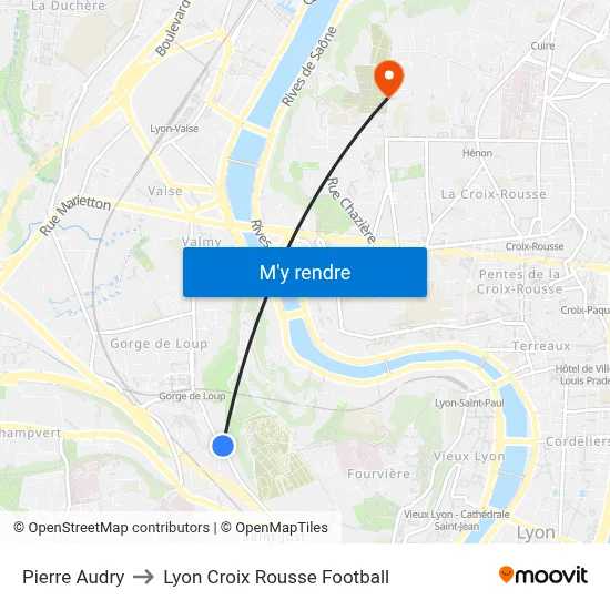 Pierre Audry to Lyon Croix Rousse Football map