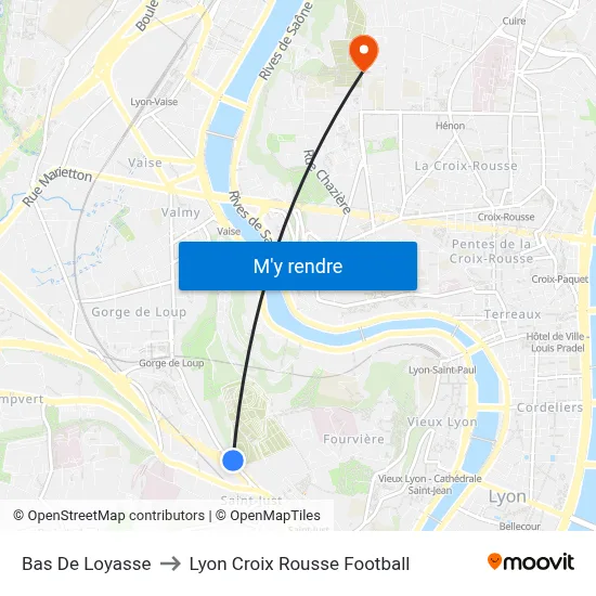 Bas De Loyasse to Lyon Croix Rousse Football map