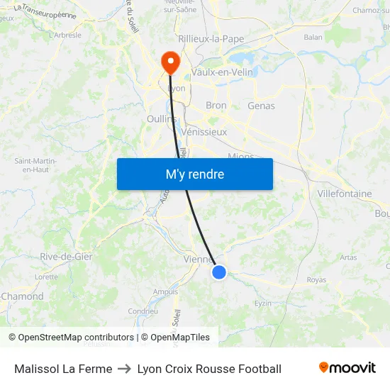 Malissol La Ferme to Lyon Croix Rousse Football map