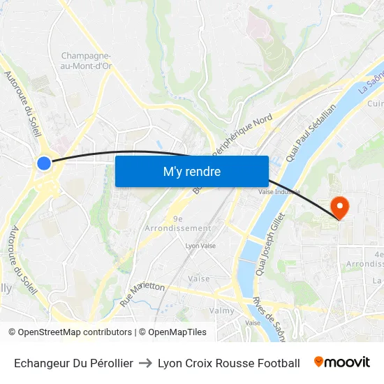 Echangeur Du Pérollier to Lyon Croix Rousse Football map