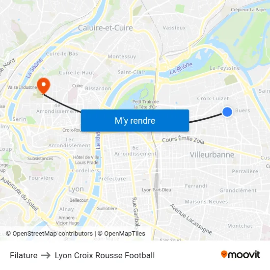Filature to Lyon Croix Rousse Football map