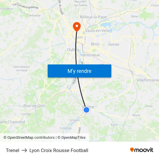 Trenel to Lyon Croix Rousse Football map