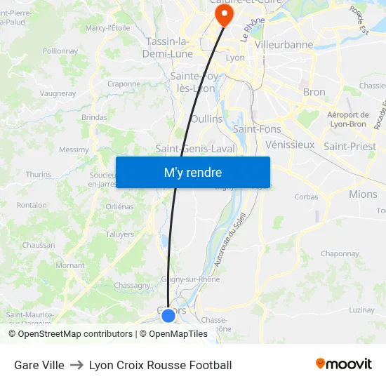 Gare Ville to Lyon Croix Rousse Football map
