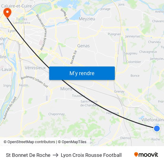 St Bonnet De Roche to Lyon Croix Rousse Football map