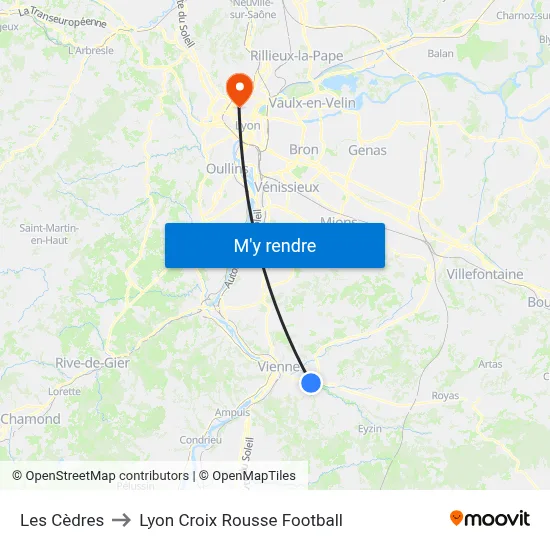 Les Cèdres to Lyon Croix Rousse Football map