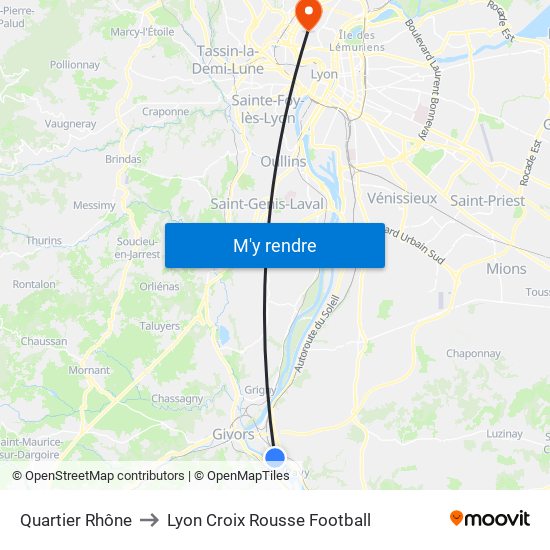 Quartier Rhône to Lyon Croix Rousse Football map