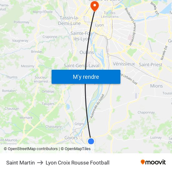 Saint Martin to Lyon Croix Rousse Football map