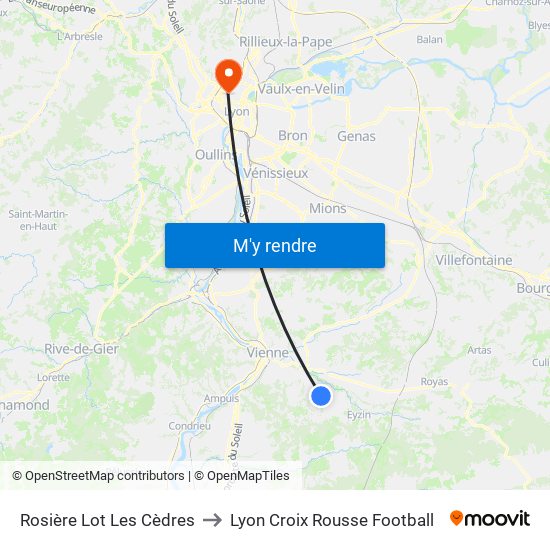 Rosière Lot Les Cèdres to Lyon Croix Rousse Football map