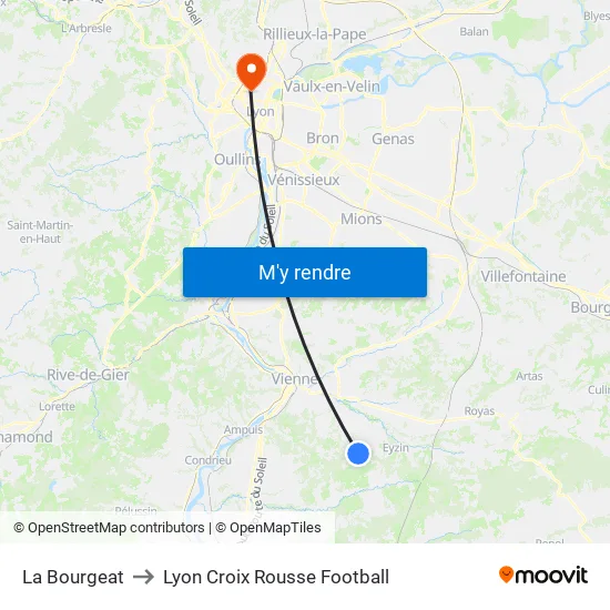 La Bourgeat to Lyon Croix Rousse Football map