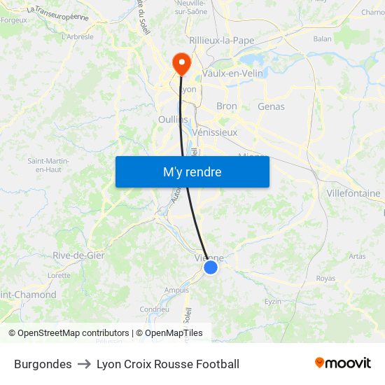 Burgondes to Lyon Croix Rousse Football map