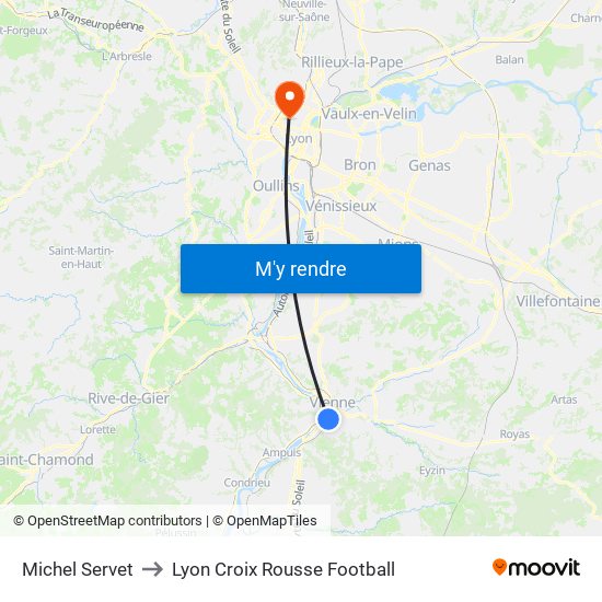 Michel Servet to Lyon Croix Rousse Football map