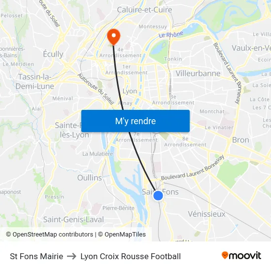 St Fons Mairie to Lyon Croix Rousse Football map