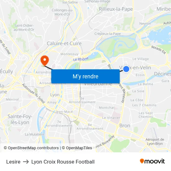 Lesire to Lyon Croix Rousse Football map