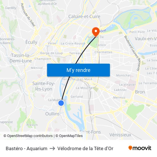 Bastéro - Aquarium to Vélodrome de la Tête d'Or map