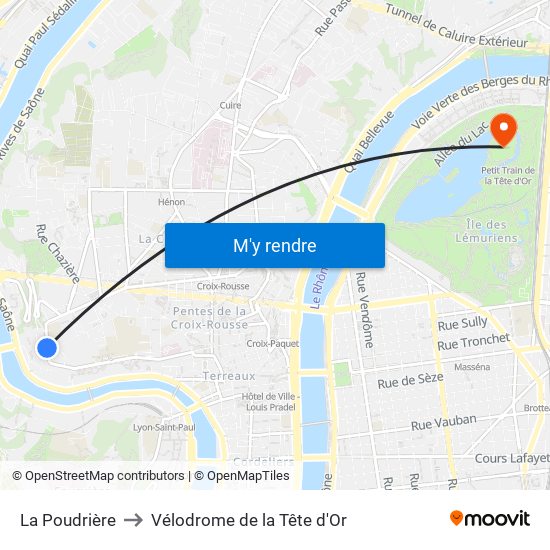 La Poudrière to Vélodrome de la Tête d'Or map