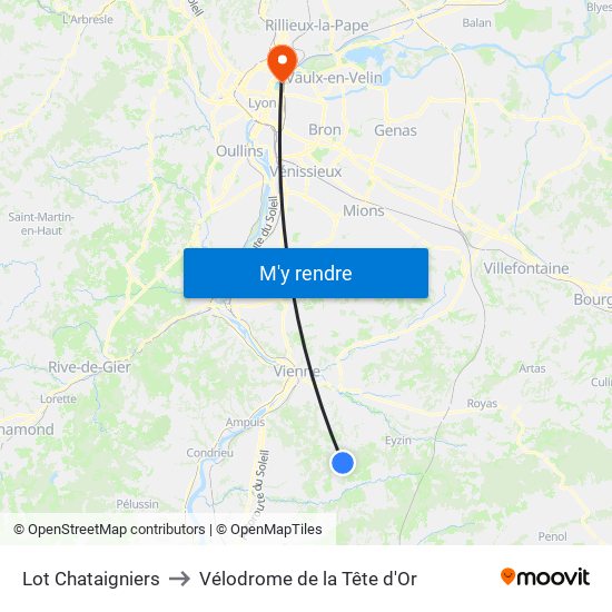 Lot Chataigniers to Vélodrome de la Tête d'Or map