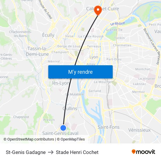 St-Genis Gadagne to Stade Henri Cochet map